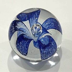 Blue Flower Glass Art Paperweight